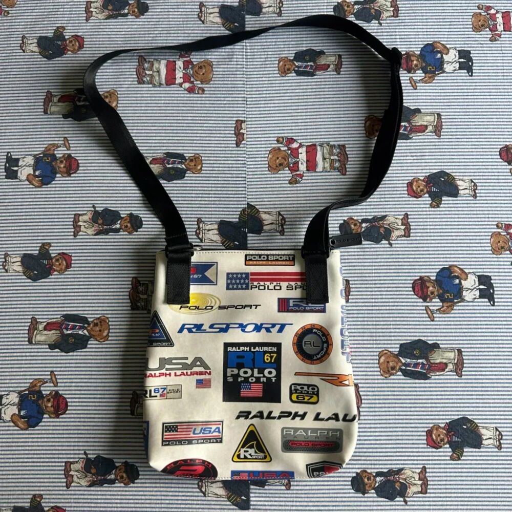 Vintage Polo Sport Ralph Lauren All Over Print Polo Logos Shoulder Satchel Bag